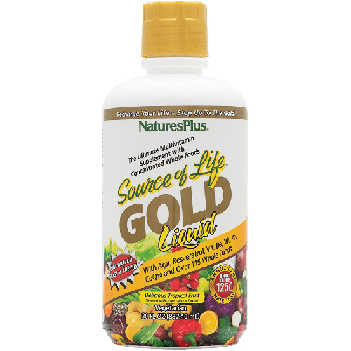 NaturesPlus Source of Life Gold Liquid supplement bottle on a white background