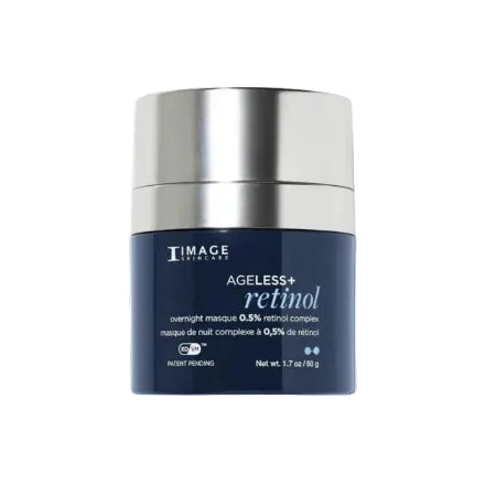 Skincare jar labeled 'Image Skincare Ageless+ Retinol' on a white background