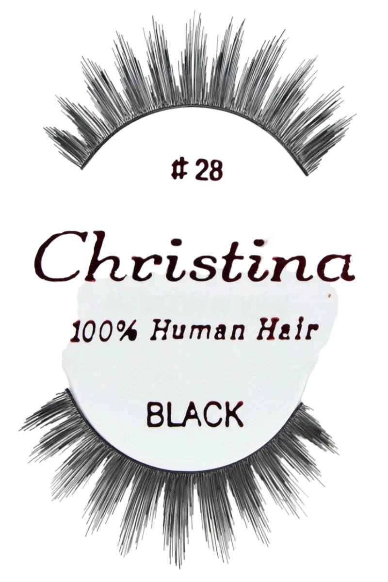 Pair of black false eyelashes with 'Christina' branding on a white background
