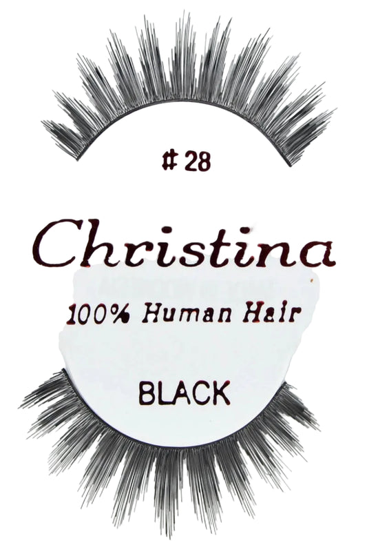 Pair of black false eyelashes with 'Christina' branding on a white background