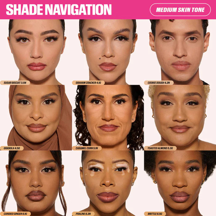 Shade navigation chart for medium skin tone with multiple faces.