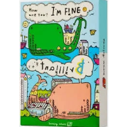 Book cover with colorful illustration of a green elephant and pink house, featuring text 'I'm fine'.