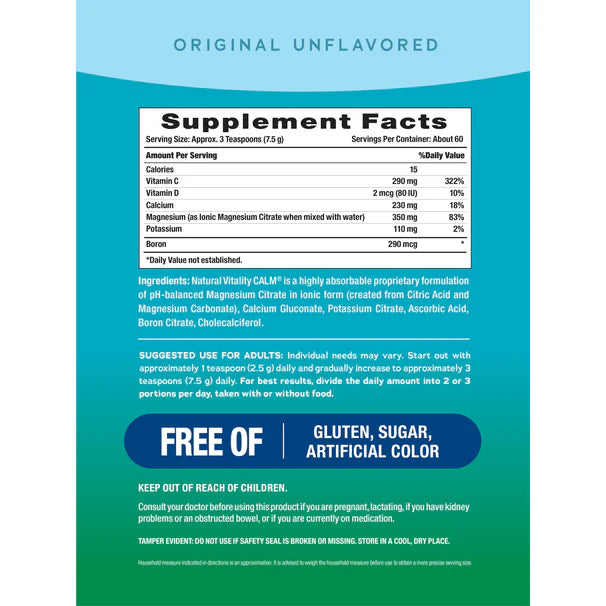 Natural Vitality Calm + Calcium Unflavored Magnesium Powder – 16 oz