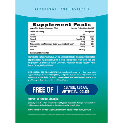 Natural Vitality Calm + Calcium Unflavored Magnesium Powder – 16 oz