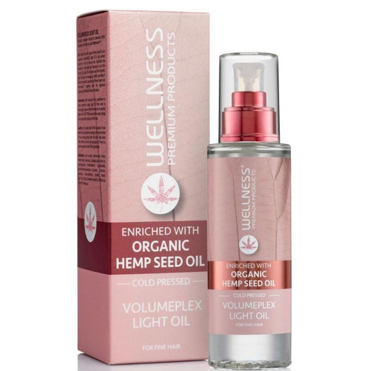 Wellness products Volumeplex light oil with packaging on a white background