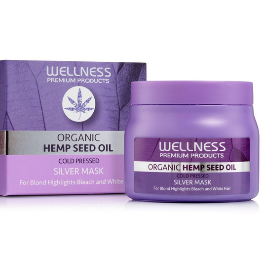 Wellness Premium Products Organic Hemp Seed Oil Silver Mask packaging on a white background