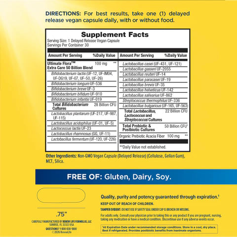 Renew Life Ultimate Flora Extra Care Probiotic 50 Billion CFU – 30 Capsules