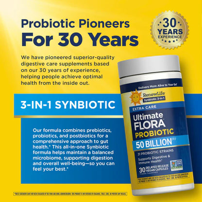 Renew Life Ultimate Flora Extra Care Probiotic 50 Billion CFU – 30 Capsules