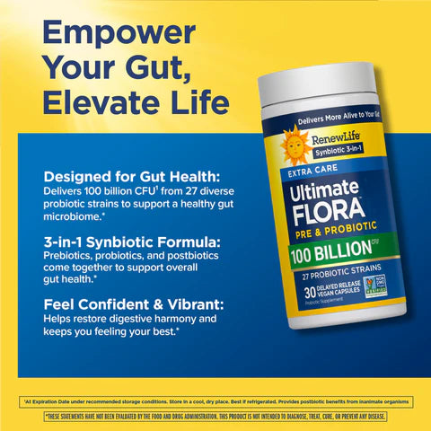 Renew Life Ultimate Flora Extra Care Probiotic 100 Billion CFU – 30 Capsules