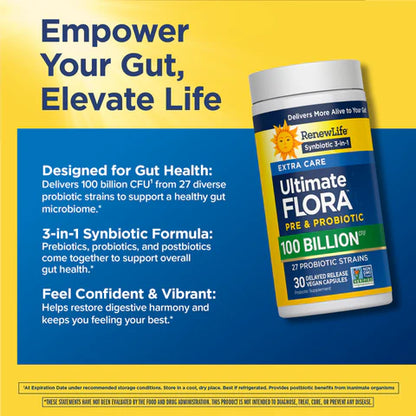 Renew Life Ultimate Flora Extra Care Probiotic 100 Billion CFU – 30 Capsules