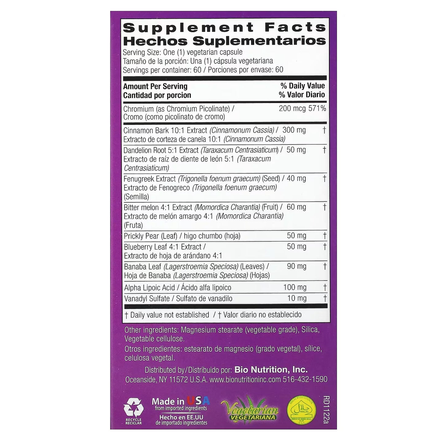 Bio Nutrition Blood Sugar Wellness – 60 Vegetarian Capsules