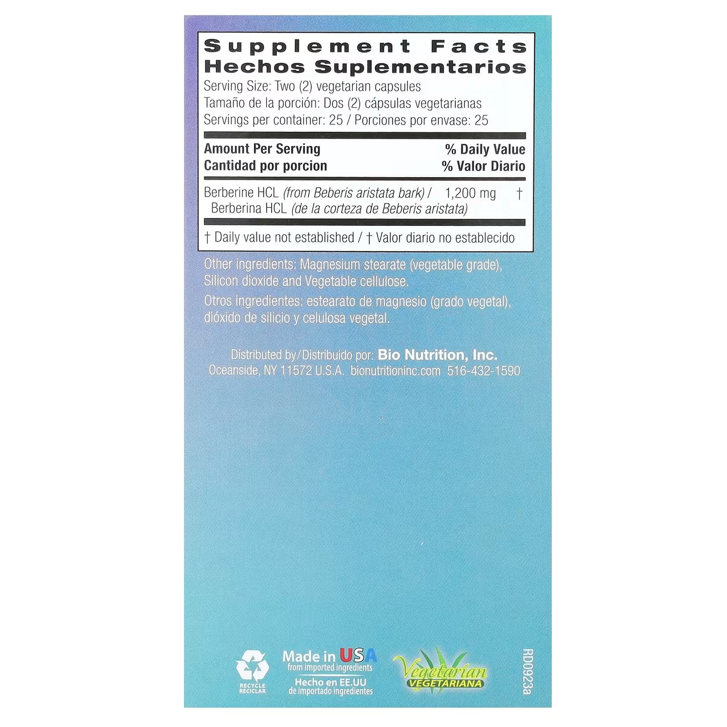 Bio Nutrition Advanced Berberine 1,200 mg – 50 Vegetarian Capsules