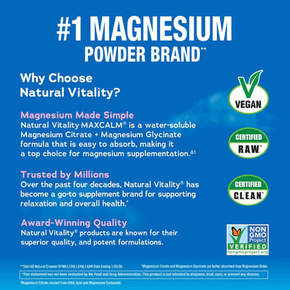 Natural Vitality Calm + Calcium Unflavored Magnesium Powder – 16 oz