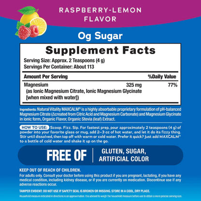 Natural Vitality Calm Raspberry-Lemon Magnesium Powder – 16 oz